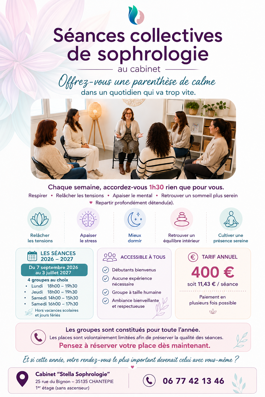 Séances collectives au cabinet annuelles